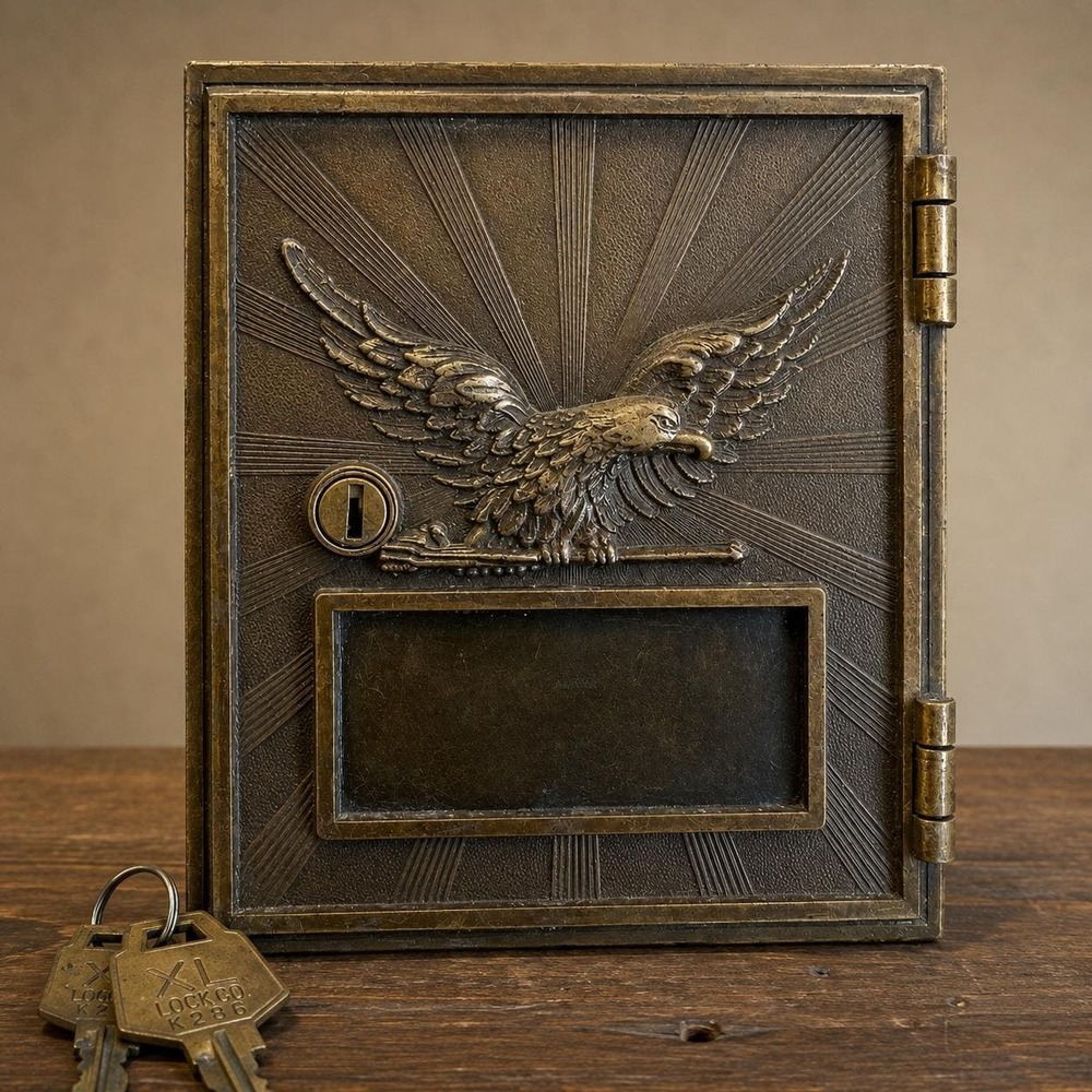 Vintage 1981 Eagle Post Office Box Door with Keys Retro Americana Antique